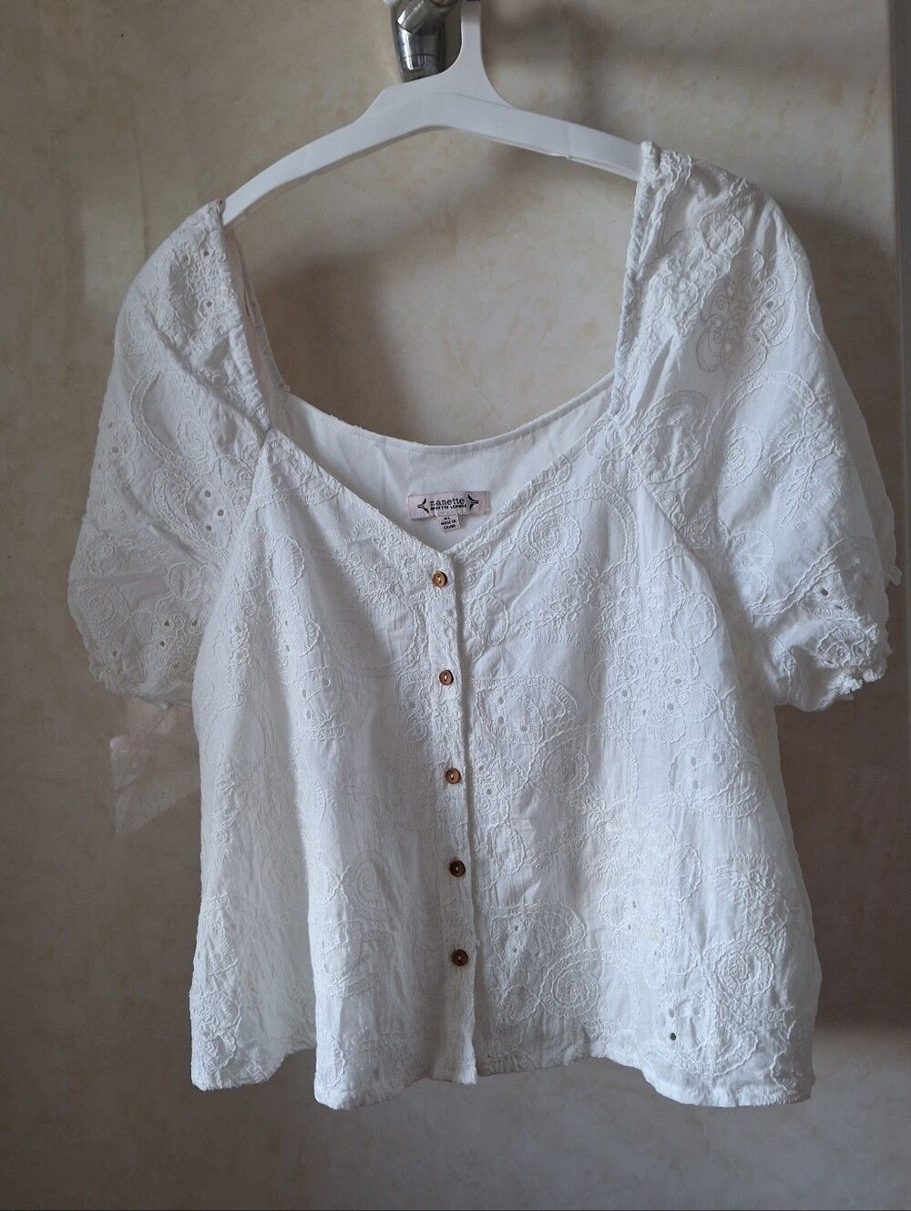 Nanette Lepore XL White Peasant Top Embroidery Eyelet Detail